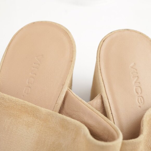 Vince Womens Benetta Mule Sandal Size 9 Nude Tan Suede Slide Chunky Block Heels - Picture 9 of 12